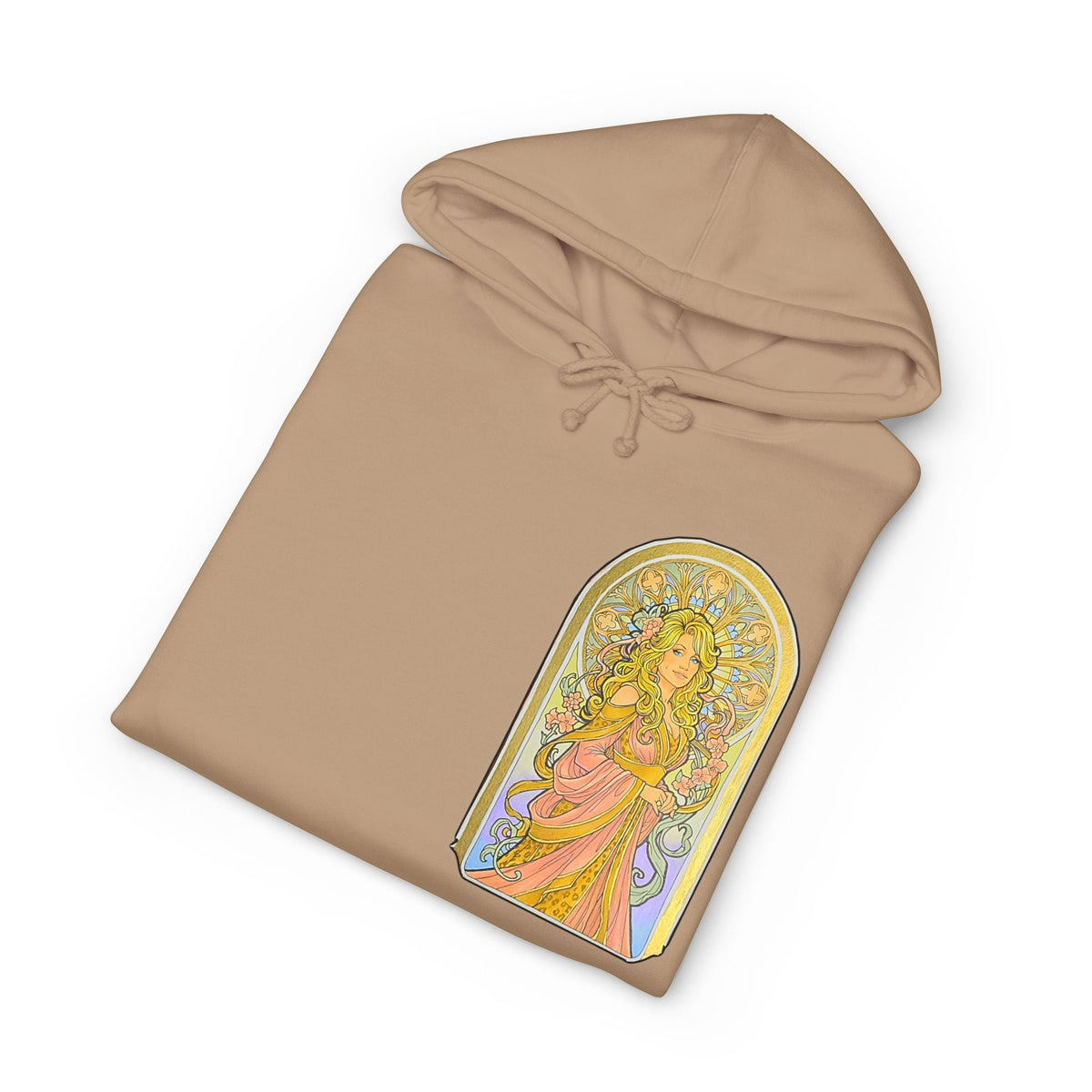 V-neck tee printed with the Sun and Moon Saints Art Nouveau design