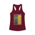 Sun and Moon Saints racerback tank with two haloed saints in green and gold robes