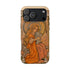 Inner Child tough phone case: girl in an orange dress holding a small gray elephant under a golden halo