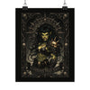 Warboss Mad Sam print: green-skinned orc warrior woman holding a glowing skull in gothic filigree