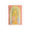 Art Nouveau goddess poster: flower-crowned woman in a pink gown in a peach and gold stained-glass arch