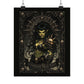 Warboss Mad Sam print: green-skinned orc warrior woman holding a glowing skull in gothic filigree