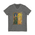 Sun and Moon Saints V-neck tee with two haloed saints in green and gold robes printed on the chest