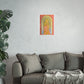 Art Nouveau goddess poster: flower-crowned woman in a pink gown in a peach and gold stained-glass arch