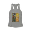 Sun and Moon Saints racerback tank with two haloed saints in green and gold robes