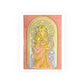 Art Nouveau goddess poster: flower-crowned woman in a pink gown in a peach and gold stained-glass arch