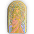 Arched shaped pillow with an Art Nouveau goddess: flower-crowned woman in a pink gown