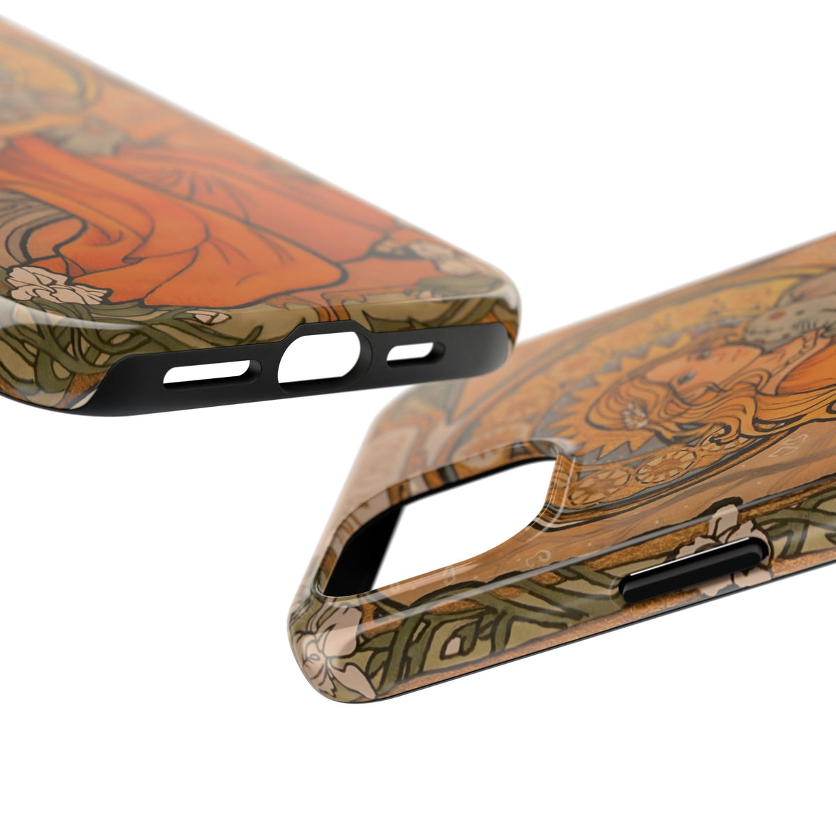 Inner Child tough phone case: girl in an orange dress holding a small gray elephant under a golden halo