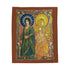 Sun and Moon Saints velveteen throw blanket with two haloed saints in green and gold robes