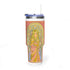Art Nouveau goddess 40oz tumbler: flower-crowned woman in a pink gown in a stained-glass arch