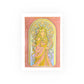 Art Nouveau goddess poster: flower-crowned woman in a pink gown in a peach and gold stained-glass arch