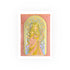 Art Nouveau goddess poster: flower-crowned woman in a pink gown in a peach and gold stained-glass arch