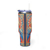 40oz tumbler with King of Swords tarot art: silver-haired figure in a red and blue gown, spiderweb halo